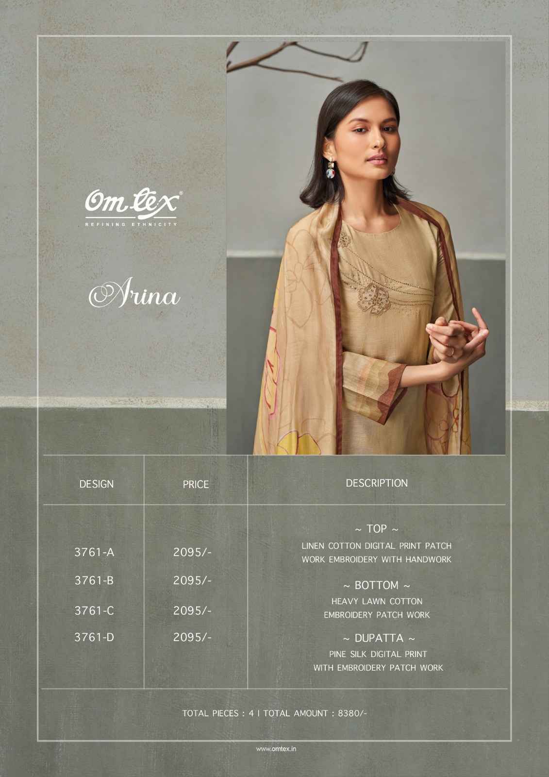 Omtex Alina Linen Cotton Dress Material 4 Pc Catalog