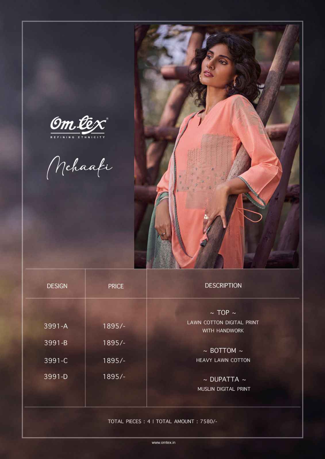 Omtex Mehaaki Lawn Cotton Dress Material 4 Pc Catalog