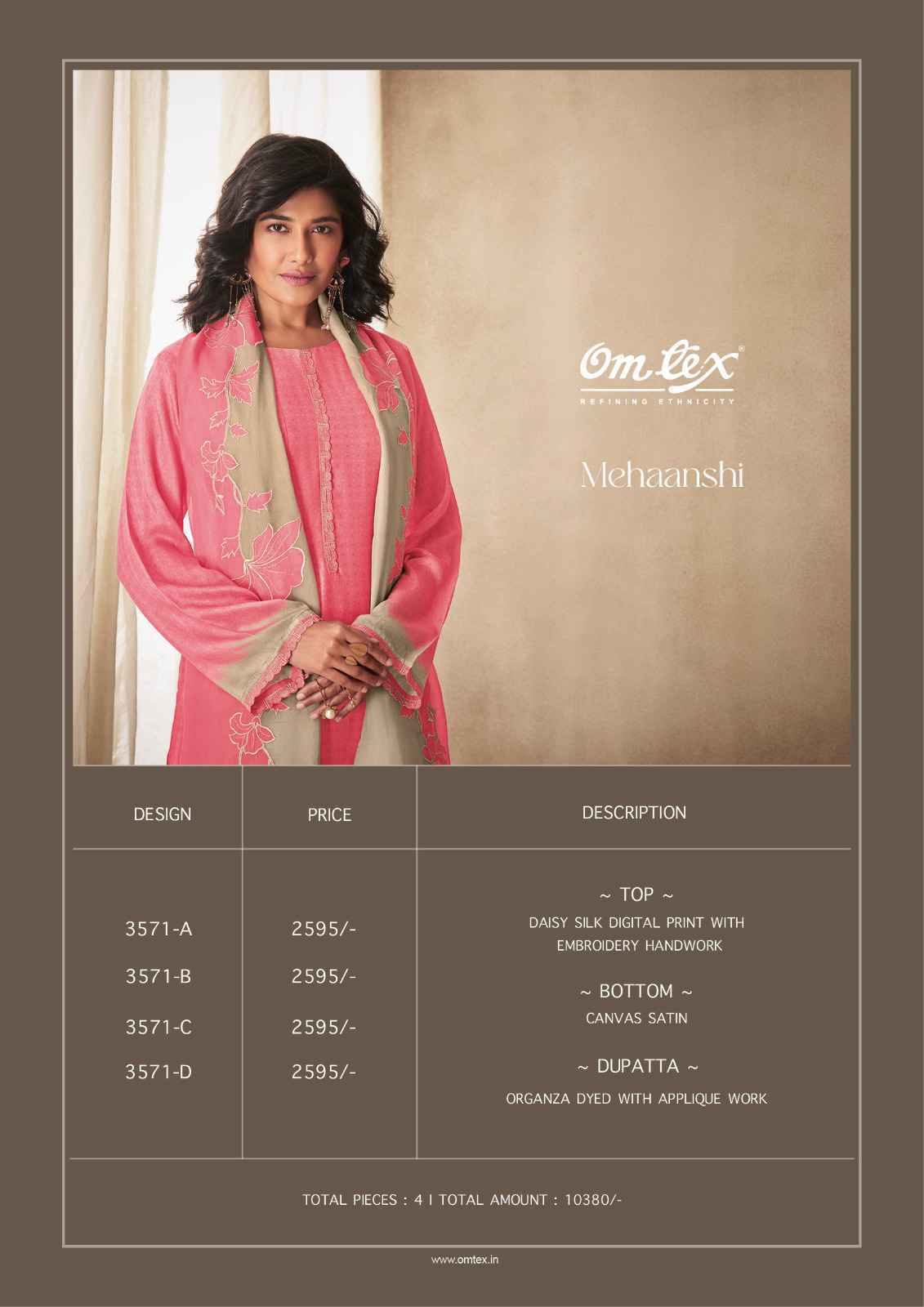 Omtex Mehaanshi Daisy Silk Dress Material 4 Pc Catalouge