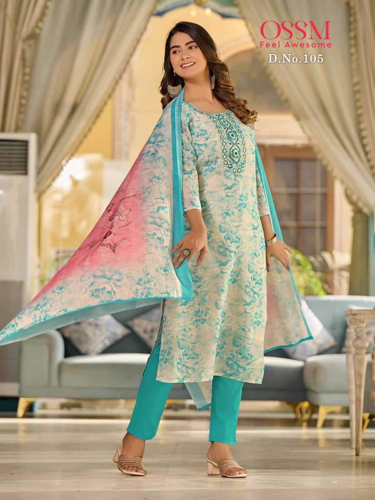 Ossm Gulnaaz Premium Cotton Linen Digital Print Readymade Suit 6 Pc Catalog