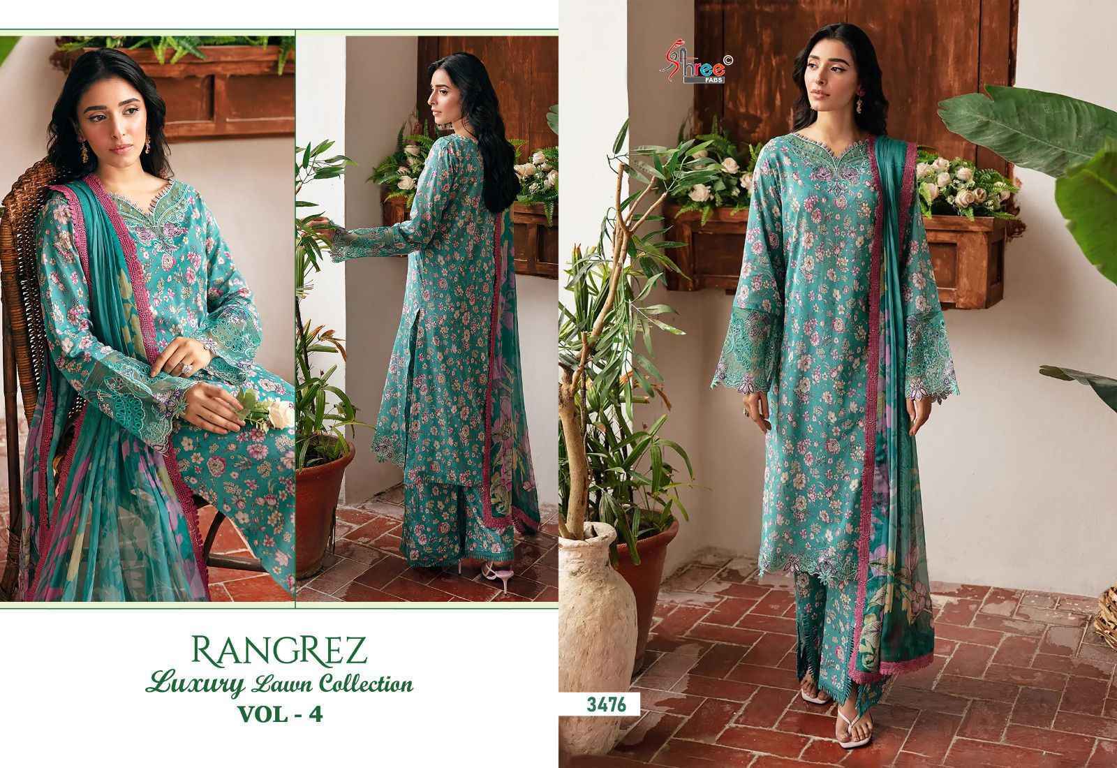 Shree Fabs Rangrez Luxcury Lawn Collection Vol-4 Cotton Dress Material 7 pcs Cataloge