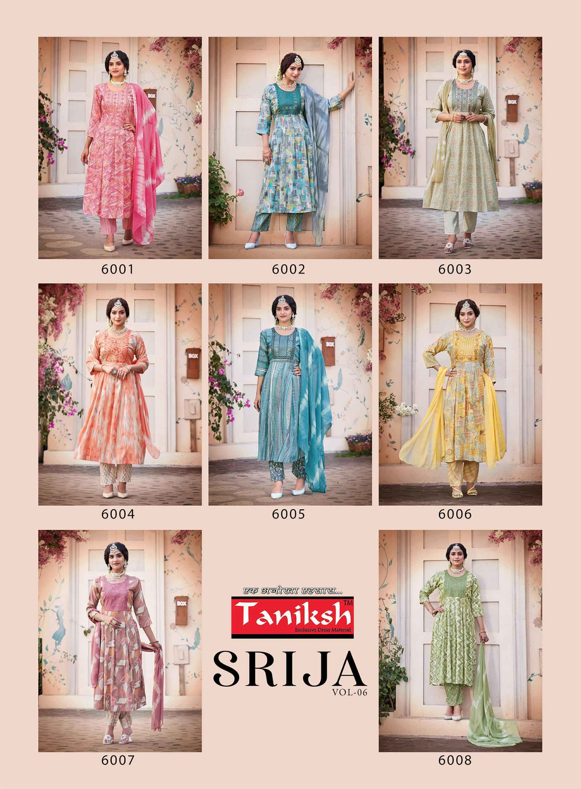 Taniksh Srija Vol-6 Rayon Print Readymade Suit 8 Pc Catalouge