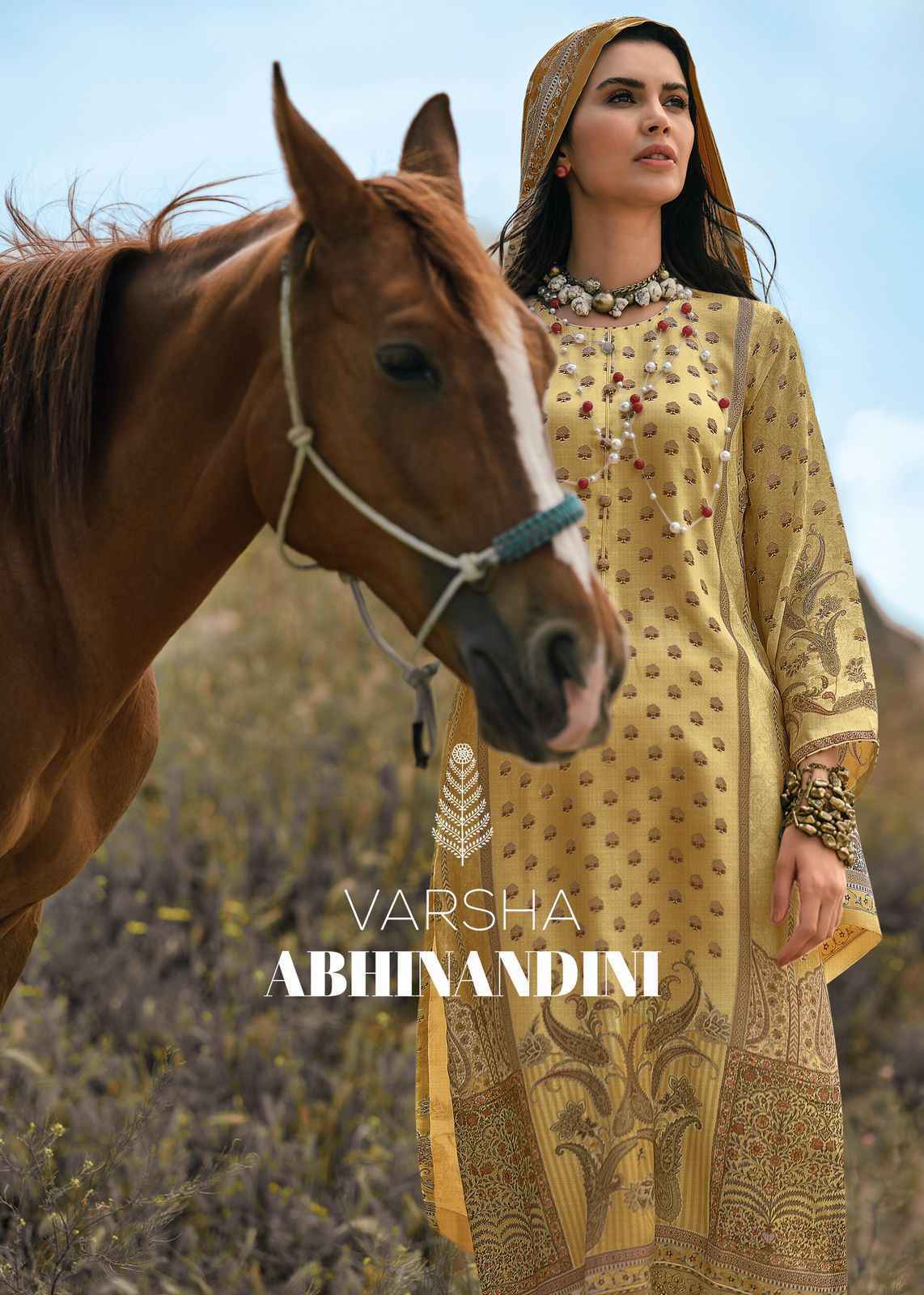 Varsha Abhinandini Shimmer Tissue Print Dress Material 4 Pc Catalog