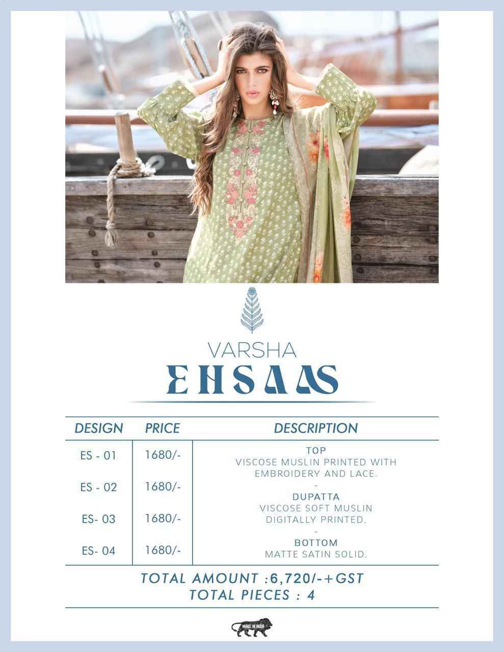 Varsha Ehsaas Viscose Muslin Dress Material 4 Pc Cataloge