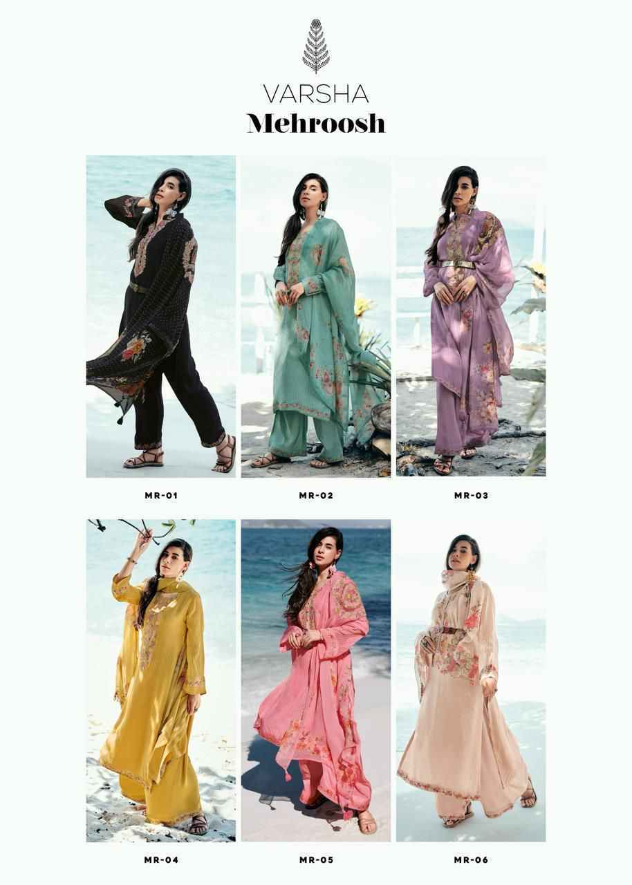 Varsha Mehroosh Viscose Organza Self Woven Dress Material 6 Pc Catalog