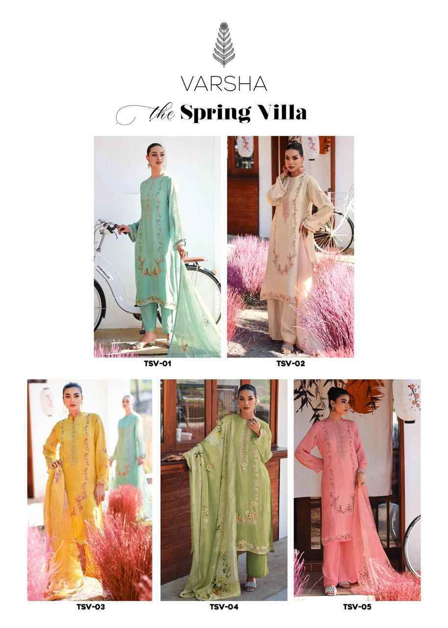Varsha The Spring Villa Viscose Muslin Dress Material 5 Pc Cataloge