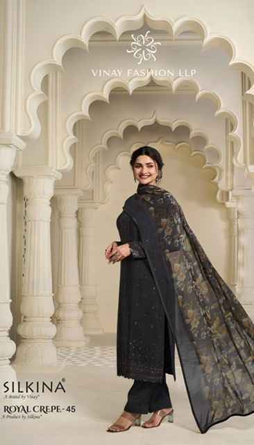 Vinay Silkina Royal Crepe-45 Royal Crepe Dress Material 8 pcs Catalogue