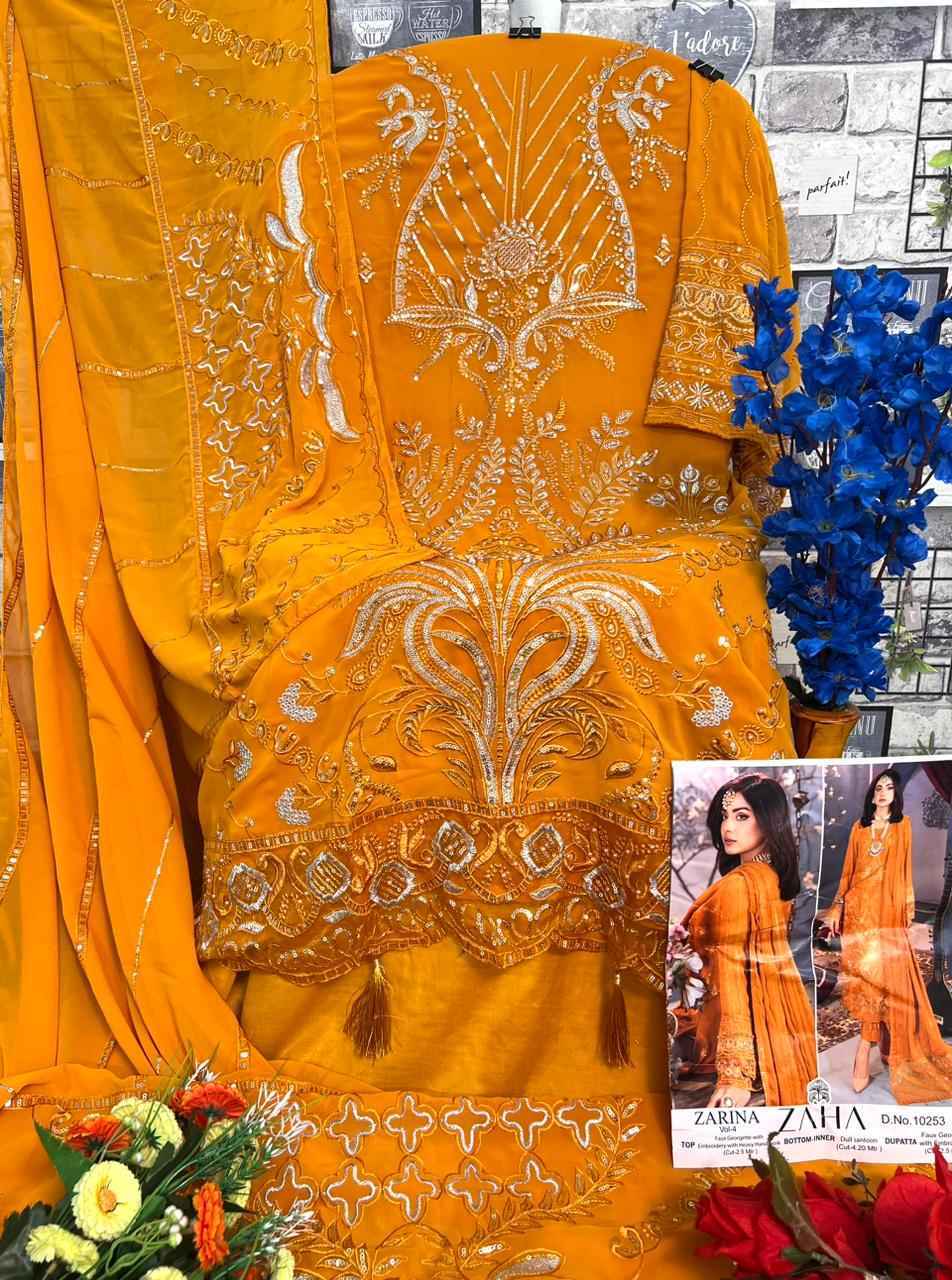 Zaha Zarina Vol 4 Georgette Dress Material Wholesale Ladies Suits Trader