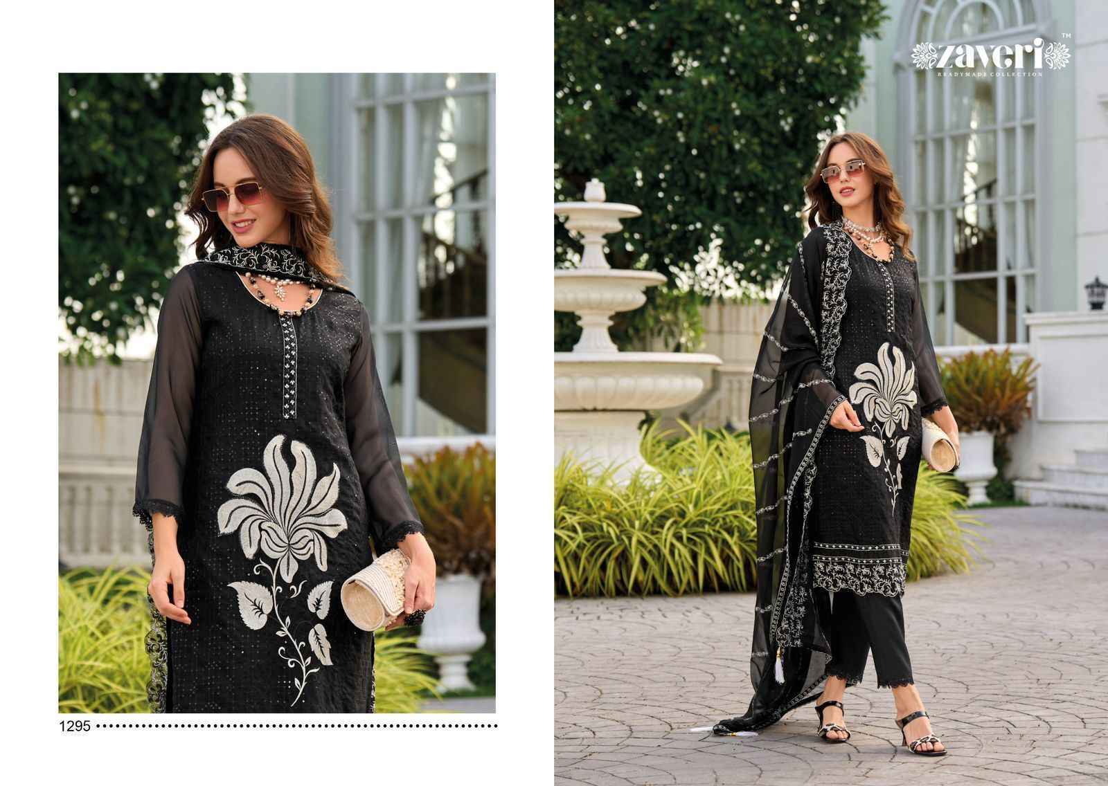 Zaveri Black & White Almirah Readymade Organza Dress 2 pcs Catalogue
