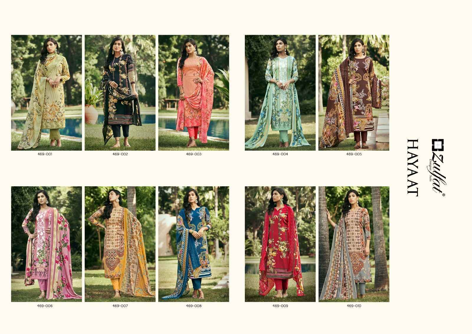 Zulfat Hayaat Pure Crepe Dress Material 10 Pc Catalog