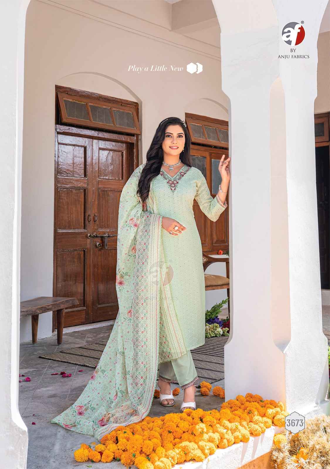 Anju Fabric Rich Lady Readymade Cotton Dress 6 Pc Catalog