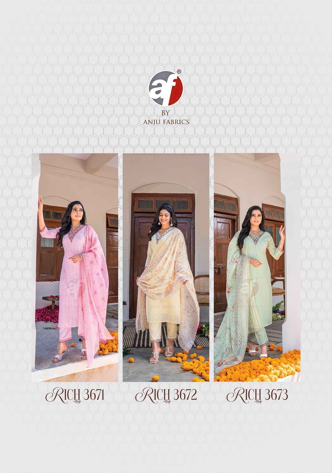 Anju Fabric Rich Lady Readymade Cotton Dress 6 Pc Catalog