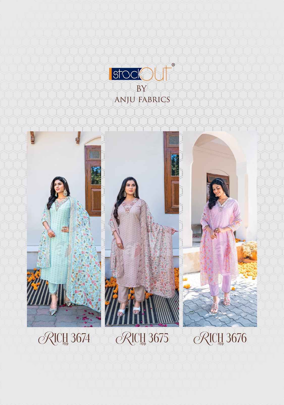 Anju Fabric Rich Lady Readymade Cotton Dress 6 Pc Catalog