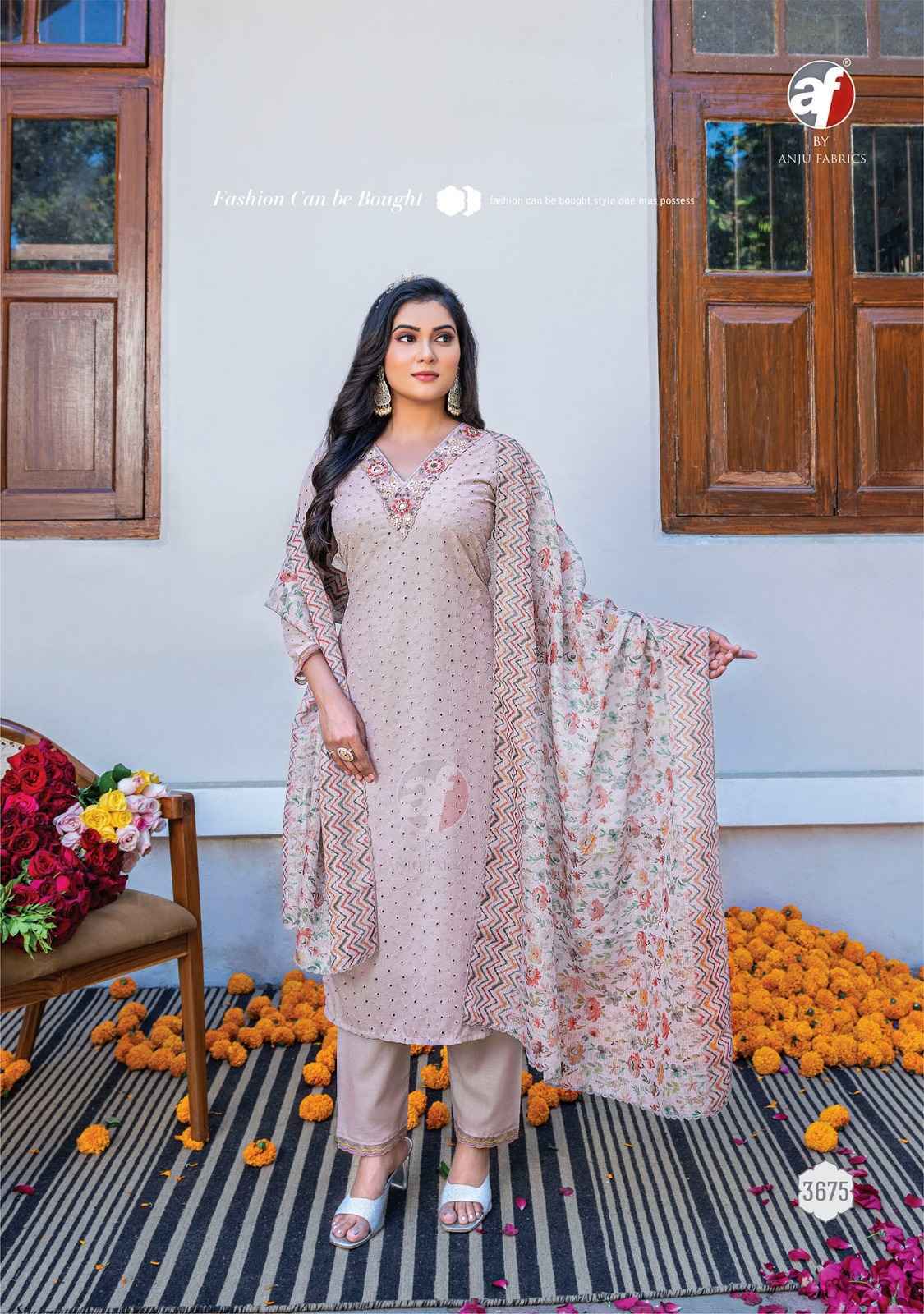 Anju Fabric Rich Lady Readymade Cotton Dress 6 Pc Catalog