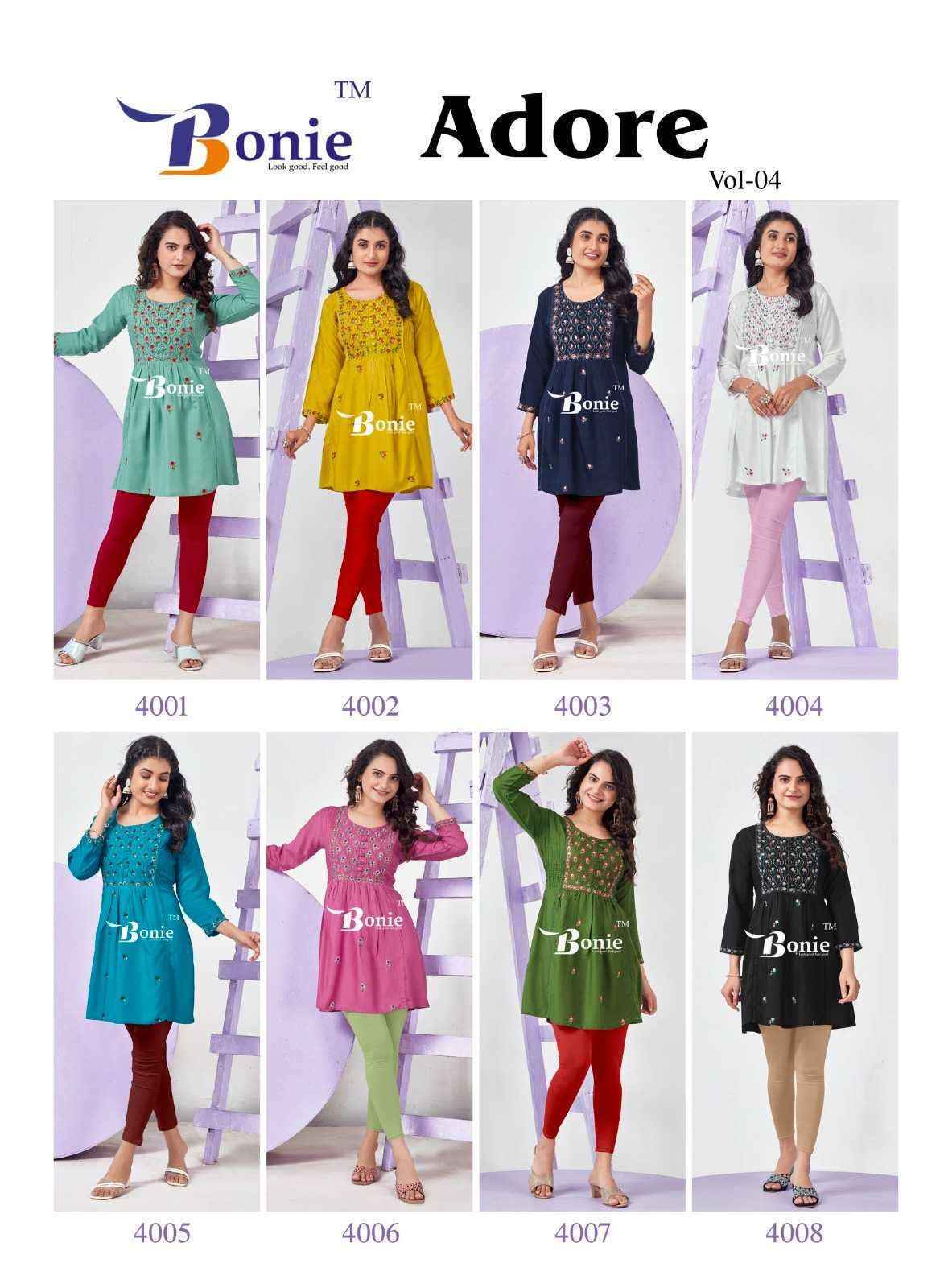 Bonie Adore Vol 4 Reyon Kurti 6 pcs Catalogue