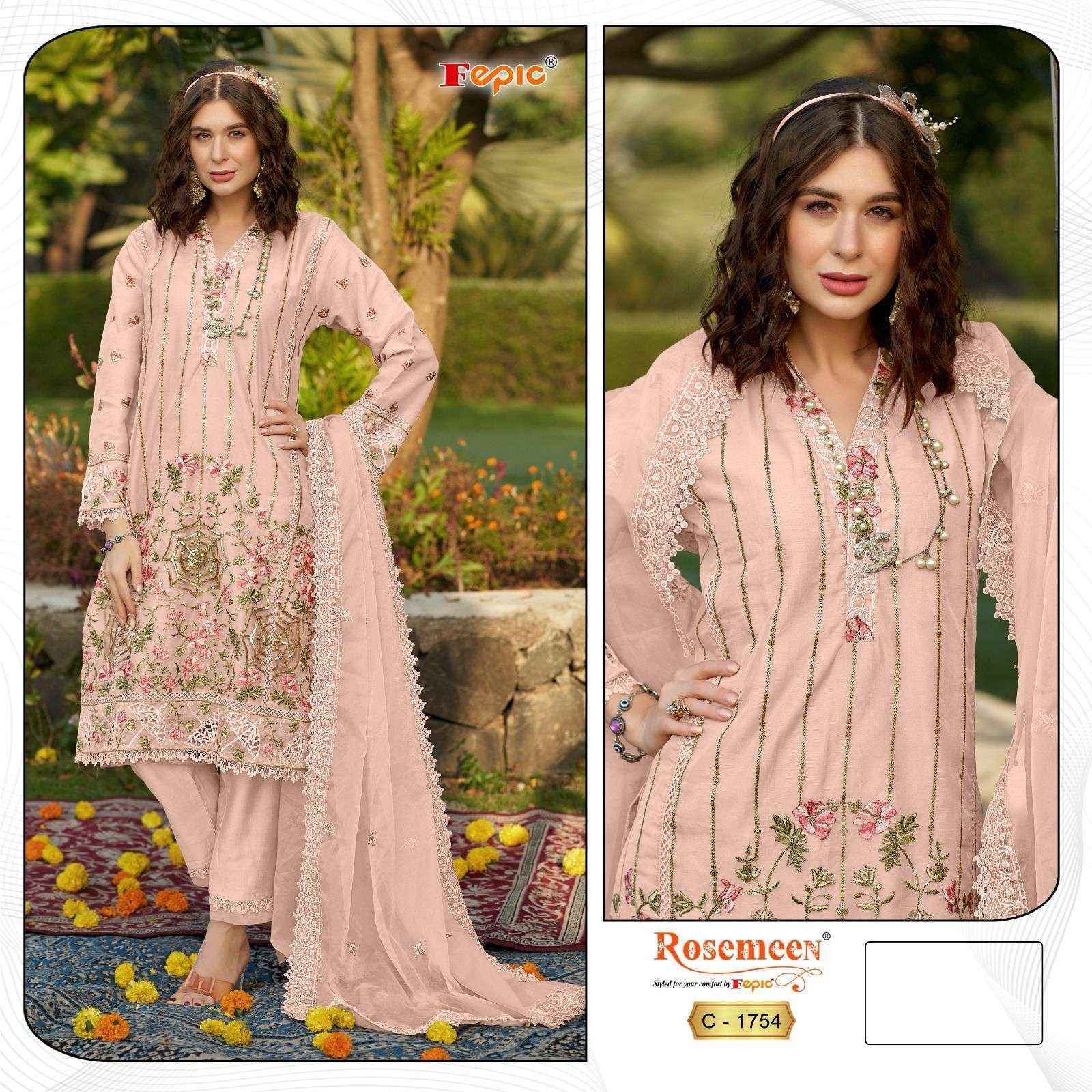 Fepic Rosemeen C 1754 Organza Dress Material 3 pcs Catalogue