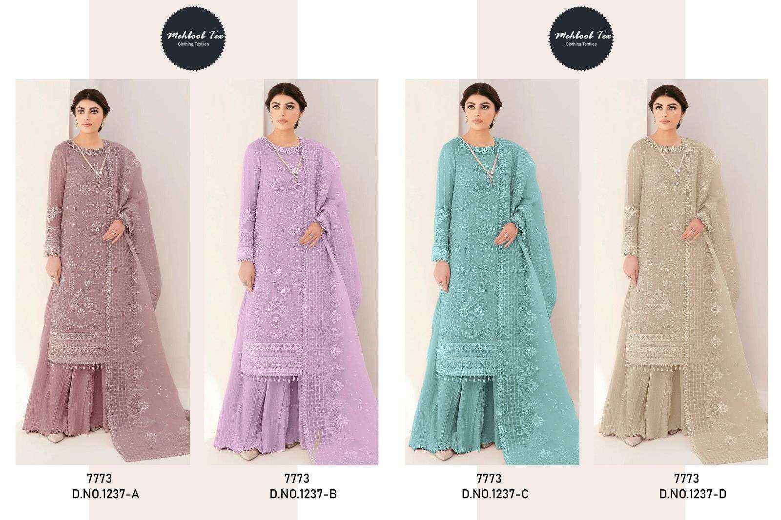 Mehboob Tex D No 1237 Organza Dress Material 4 pcs Catalogue