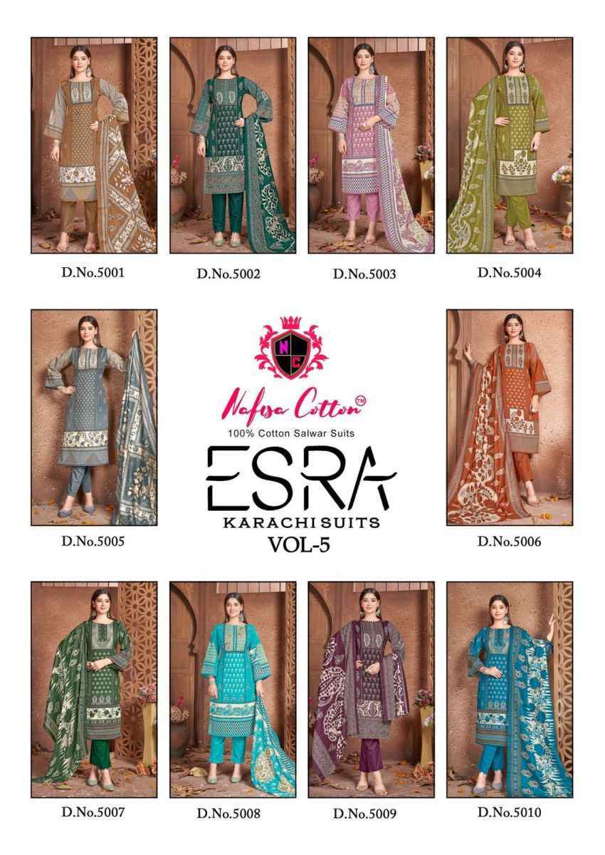 Nafisa Cotton Esra Karachi Vol-5 Cotton Dress Material 6 Pc Catalog