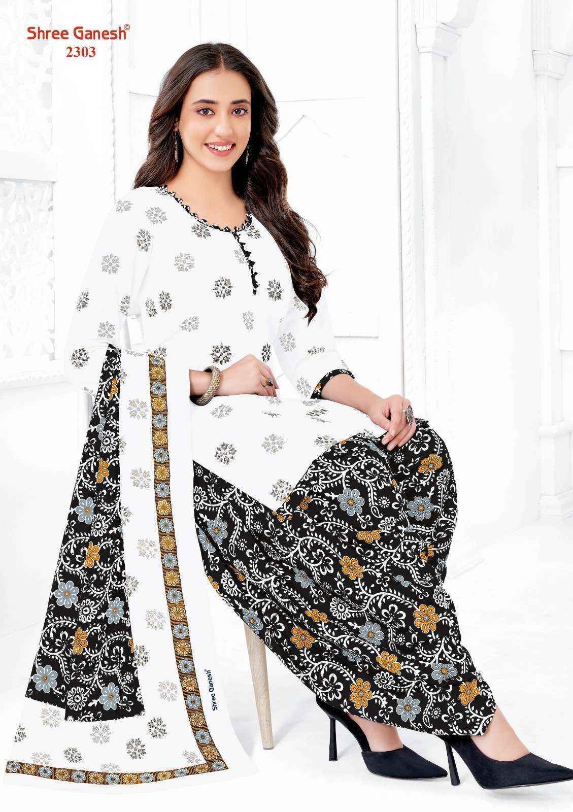 Shree Ganesh White & Black Vol 3 Cotton Dress Material 8 pcs Catalogue