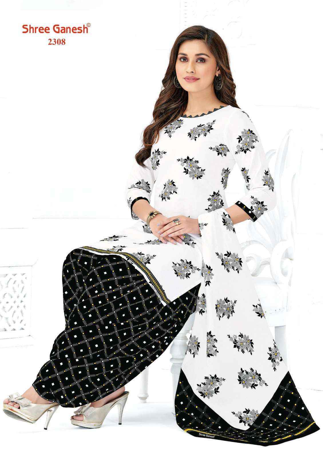 Shree Ganesh White & Black Vol 3 Cotton Dress Material 8 pcs Catalogue