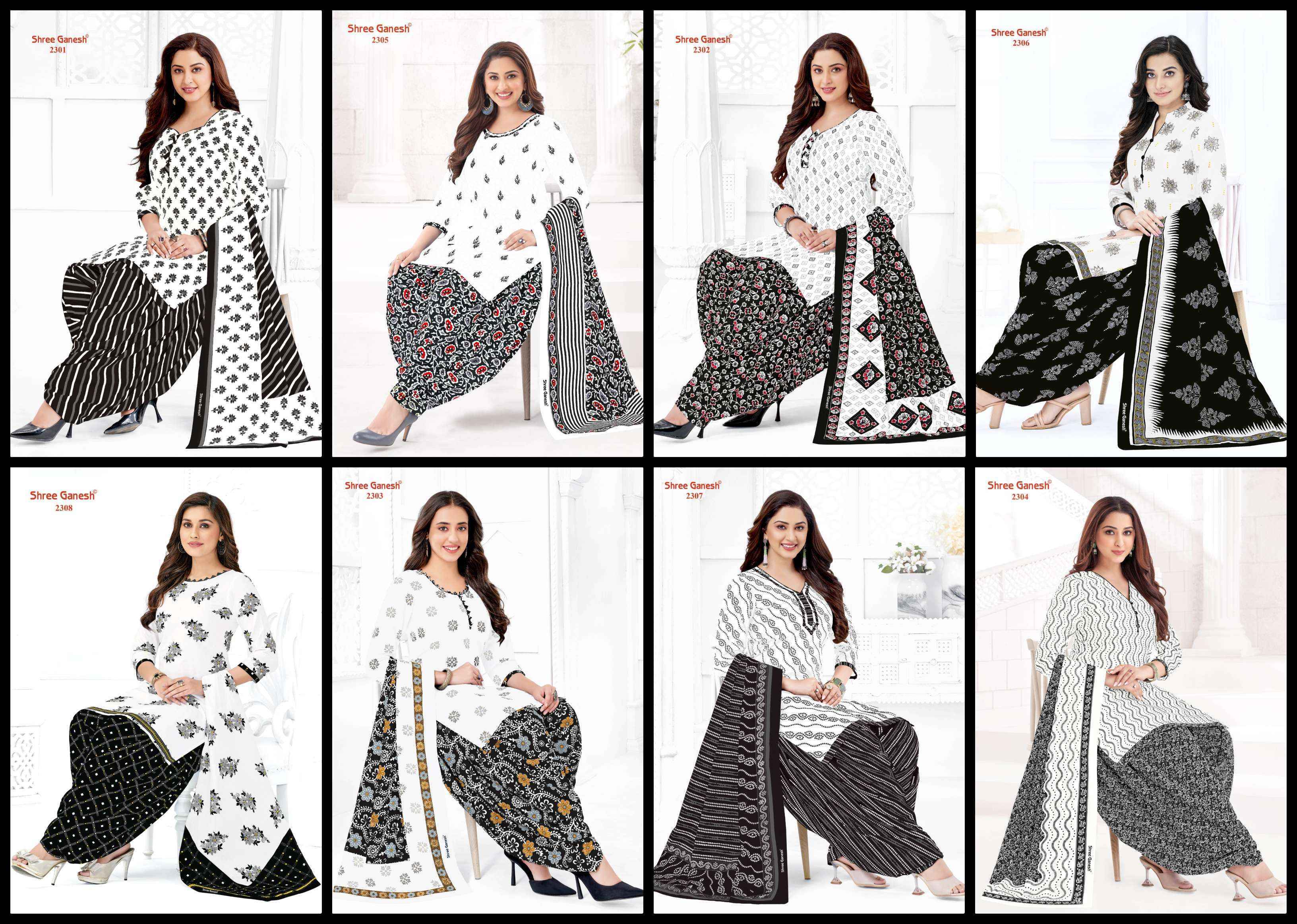Shree Ganesh White & Black Vol 3 Cotton Dress Material 8 pcs Catalogue