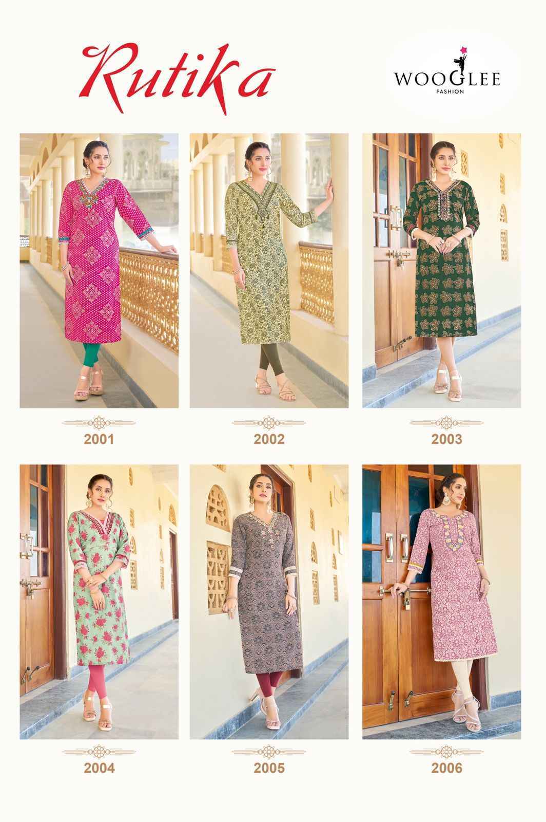 Wooglee Rutika Rayon Print Kurti 6 pcs Catalogue