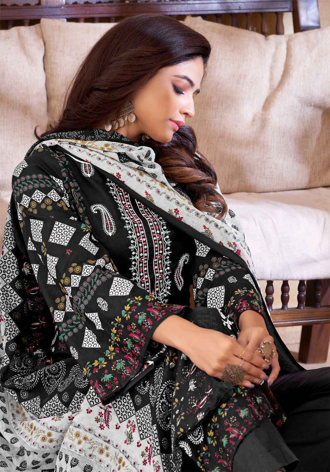 Alok Qudrat Black & White Cotton Dress Material 8 pcs Catalogue