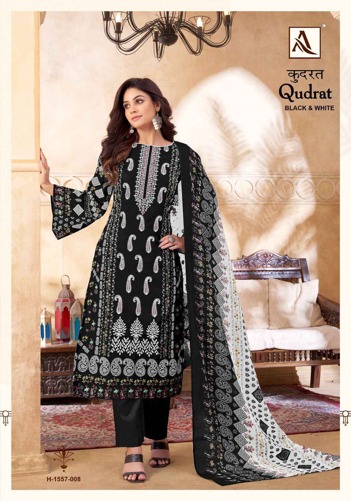 Alok Qudrat Black White Cotton Dress Material Alok Suits At Best Price in Wholesale