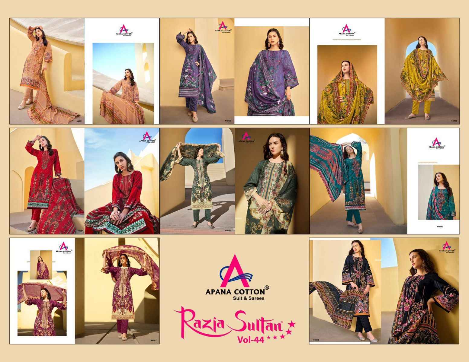 Apana Cotton Razia Sultan Vol 44 Cotton Dress Material 8 pcs Catalogue