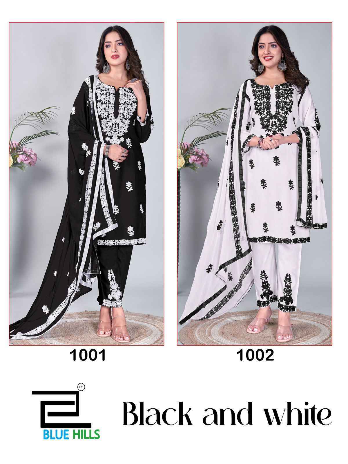 Blue Hills Black & White Readymade Rayon Dress 2 pcs Catalogue