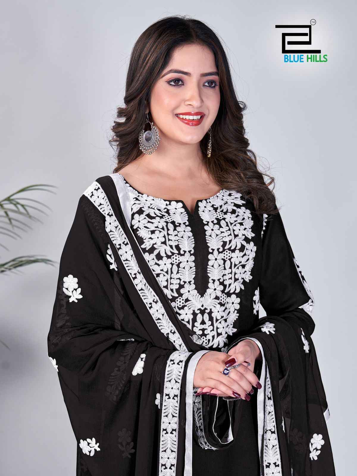 Blue Hills Black & White Readymade Rayon Dress 2 pcs Catalogue