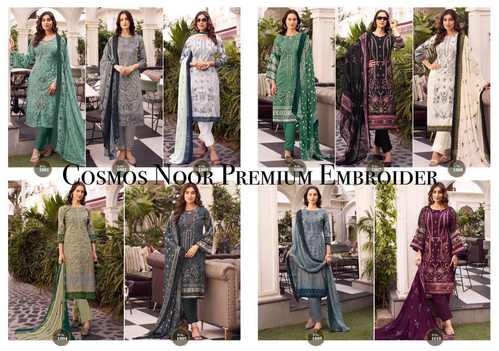 Cosmos Noor Premium Embroidered Vol-1 Dress Material 10 Pc Catalog