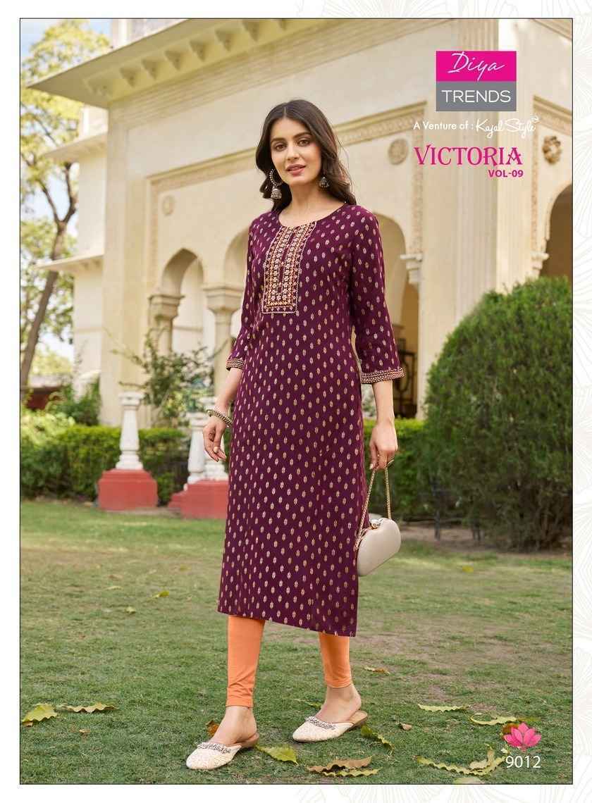 Diya Trends Victoria Vol-9 Rayon Kurti 12 pcs Catalogue