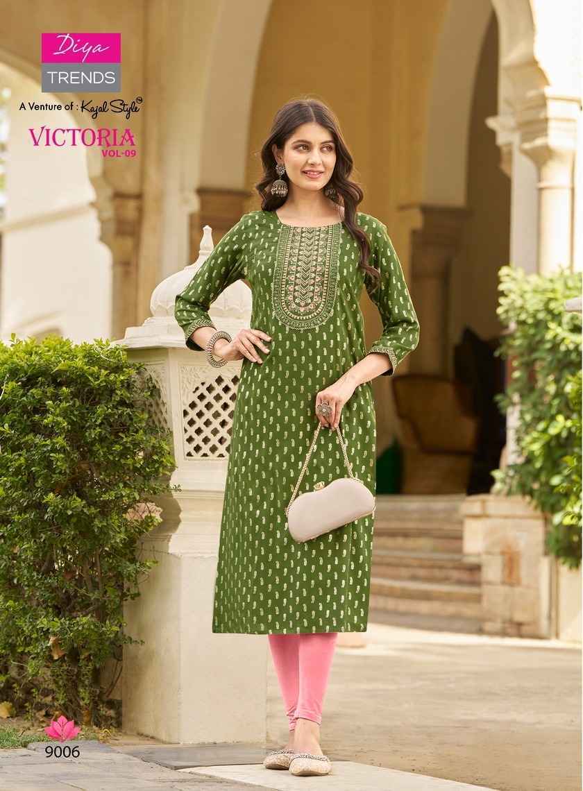 Diya Trends Victoria Vol-9 Rayon Kurti 12 pcs Catalogue