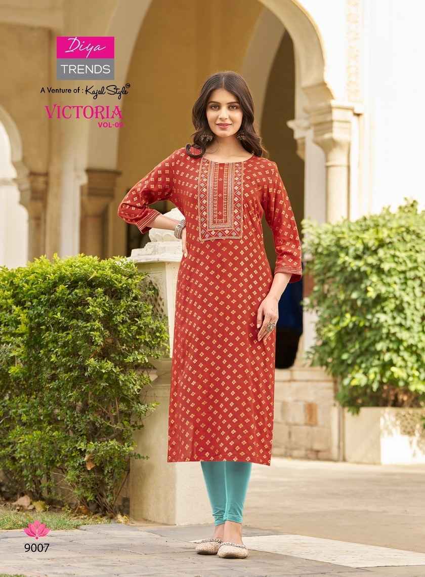 Diya Trends Victoria Vol-9 Rayon Kurti 12 pcs Catalogue
