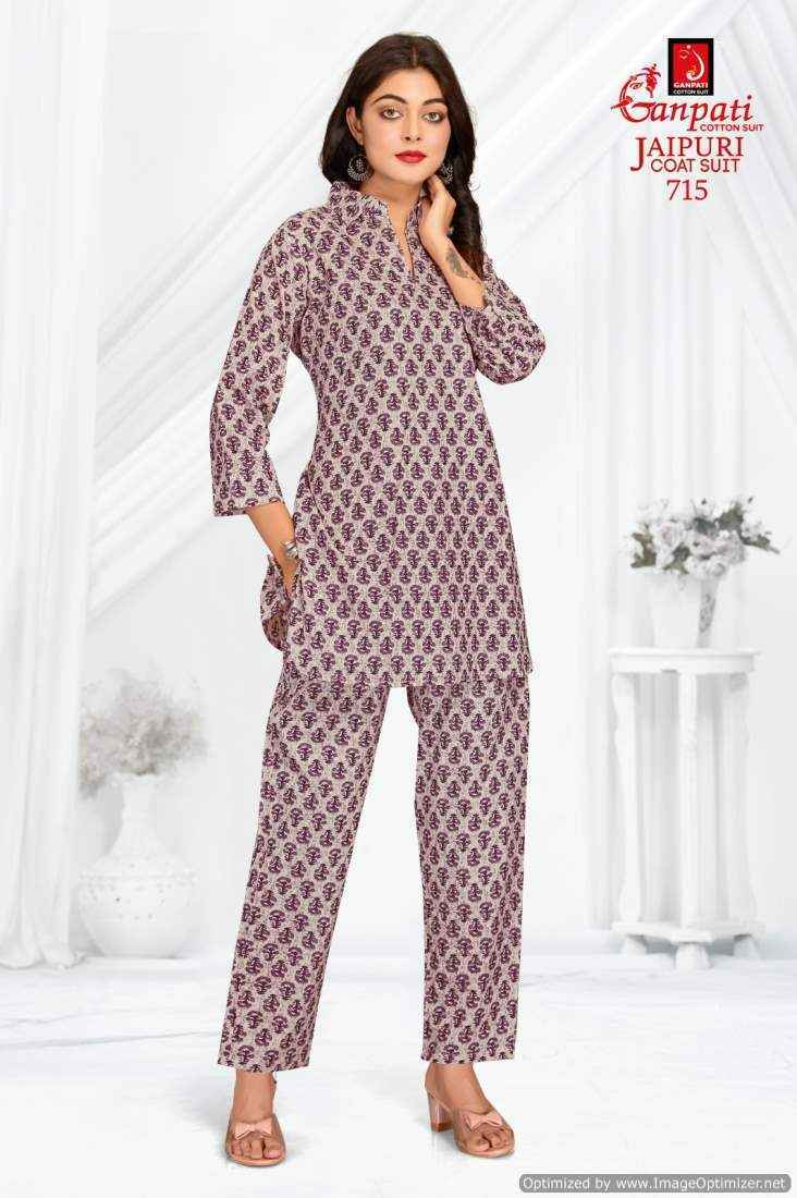 Ganpati Jaipuri Coat Suit Vol-7 Cotton Cord Set 15 pcs Catalogue