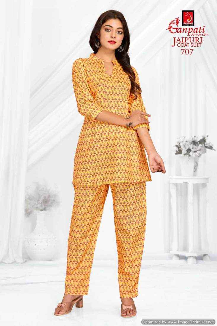 Ganpati Jaipuri Coat Suit Vol-7 Cotton Cord Set 15 pcs Catalogue
