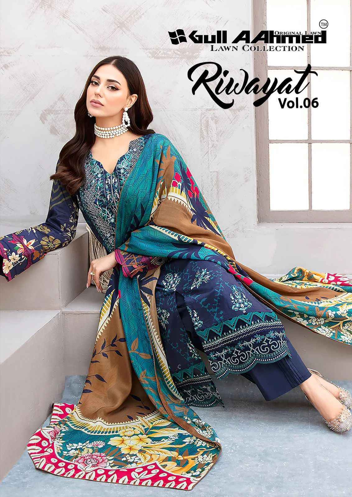 Gull Ahmed Riwayat Vol 6 Lawn Cotton Dress Material 6 Pcs Catalouge