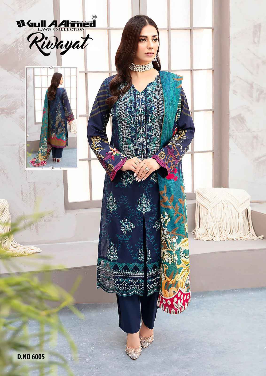 Gull Ahmed Riwayat Vol 6 Lawn Cotton Dress Material 6 Pcs Catalouge