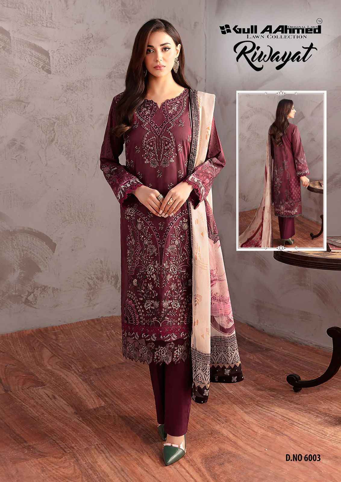 Gull Ahmed Riwayat Vol 6 Lawn Cotton Dress Material 6 Pcs Catalouge