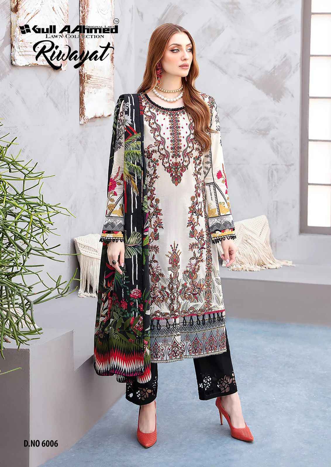 Gull Ahmed Riwayat Vol 6 Lawn Cotton Dress Material 6 Pcs Catalouge