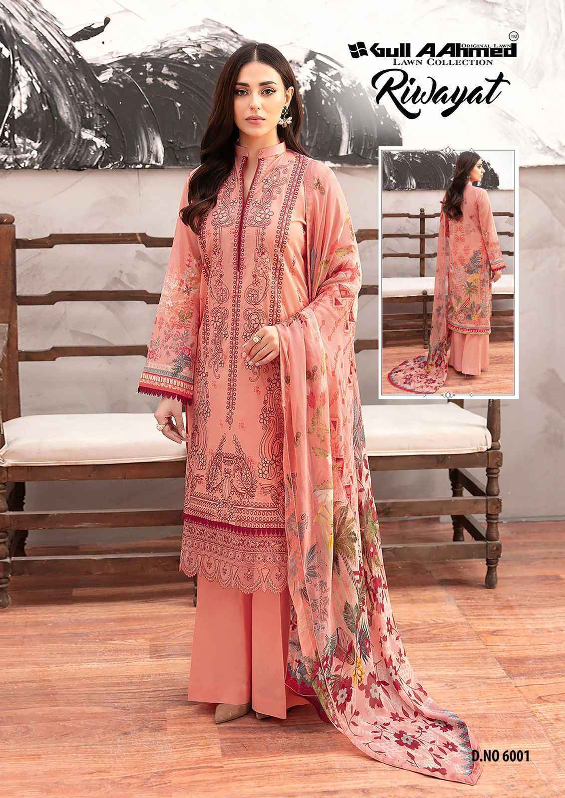 Gull Ahmed Riwayat Vol 6 Lawn Cotton Dress Material 6 Pcs Catalouge