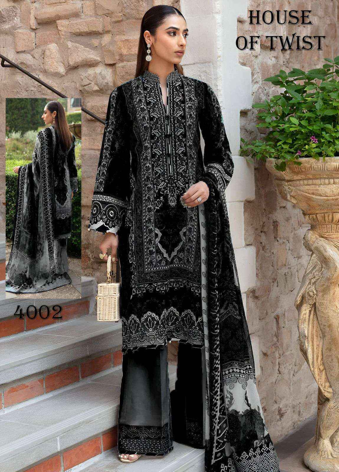 House Of Twist Black & White Cotton Dress Material 6 pcs Catalogue