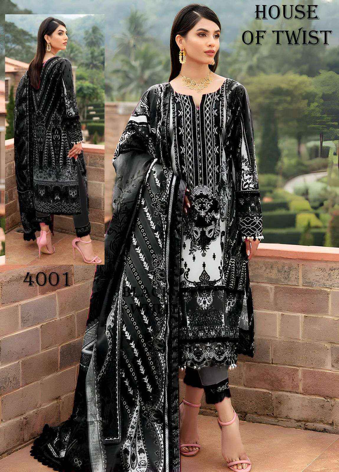 House Of Twist Black & White Cotton Dress Material 6 pcs Catalogue