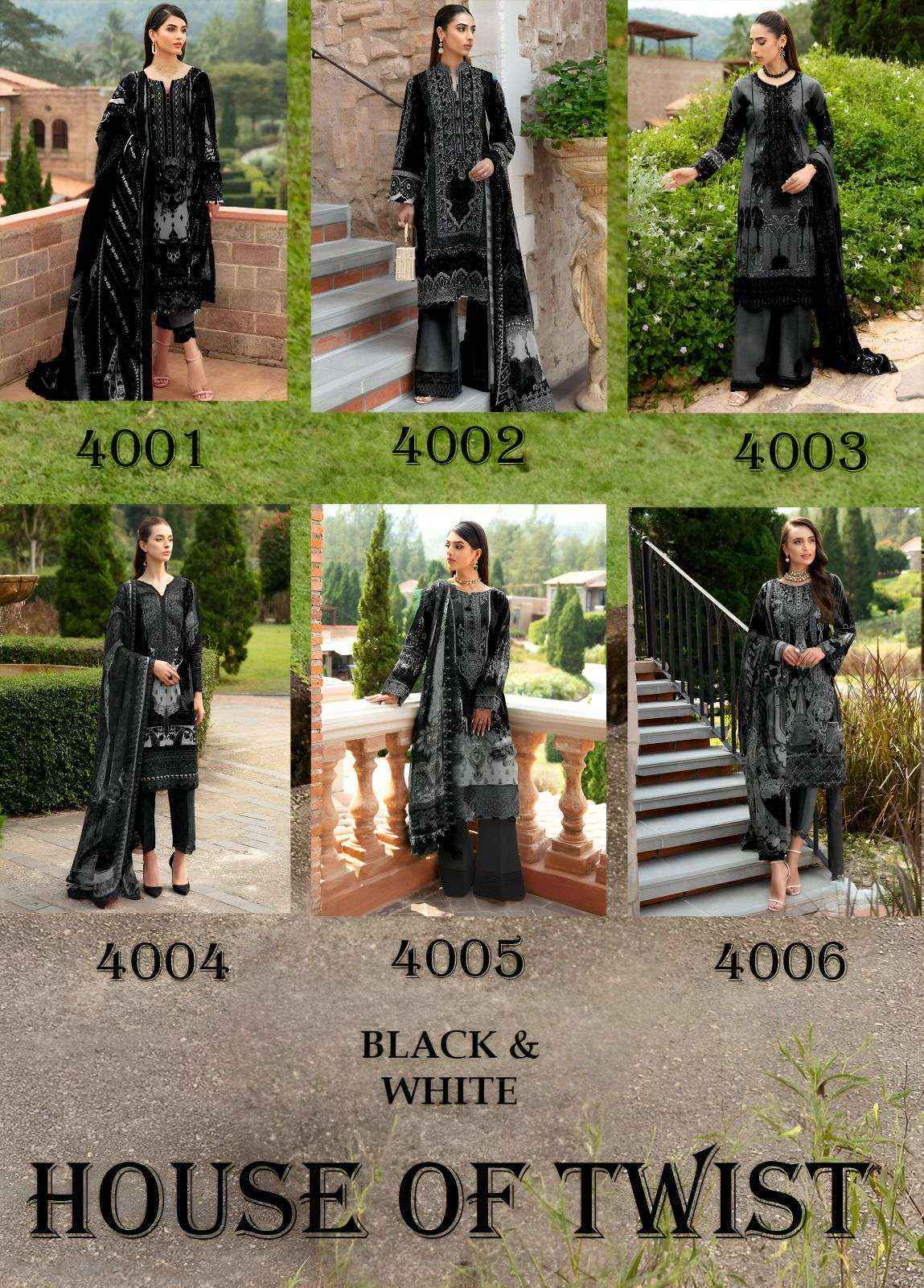 House Of Twist Black & White Cotton Dress Material 6 pcs Catalogue