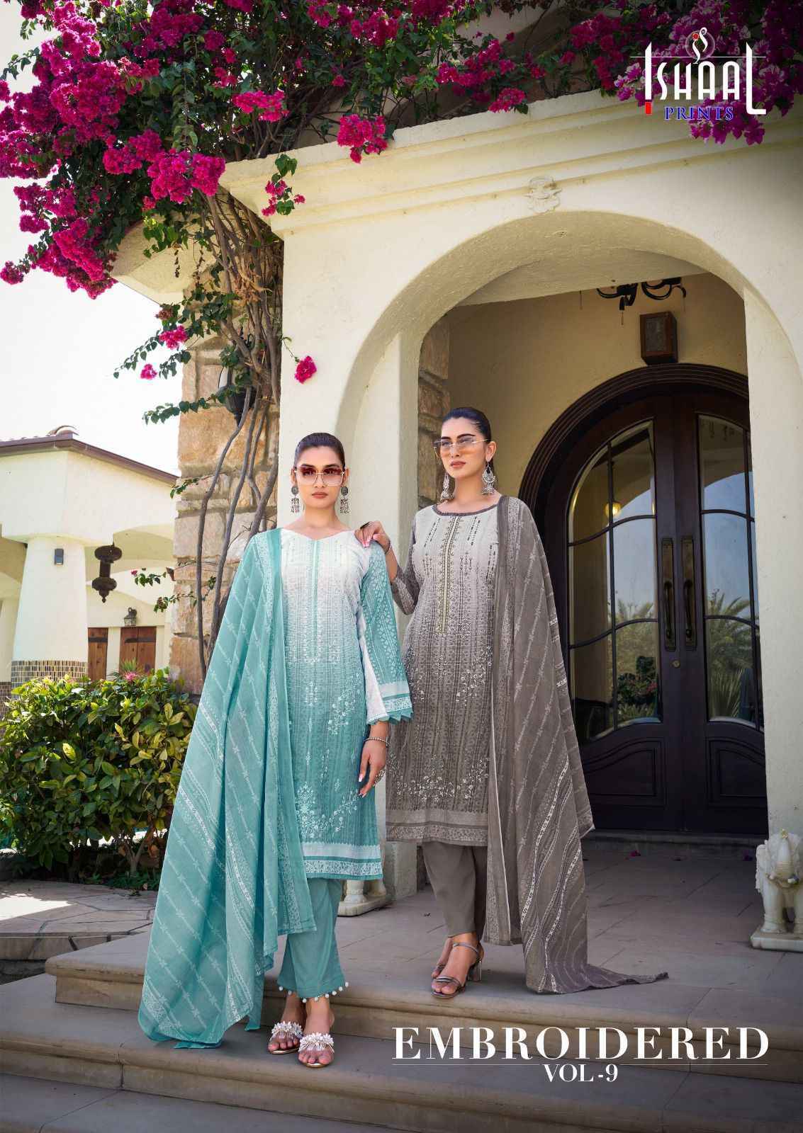 Ishaal Embroidered Vol-9 Lawn Dress Material 10 pcs Catalogue