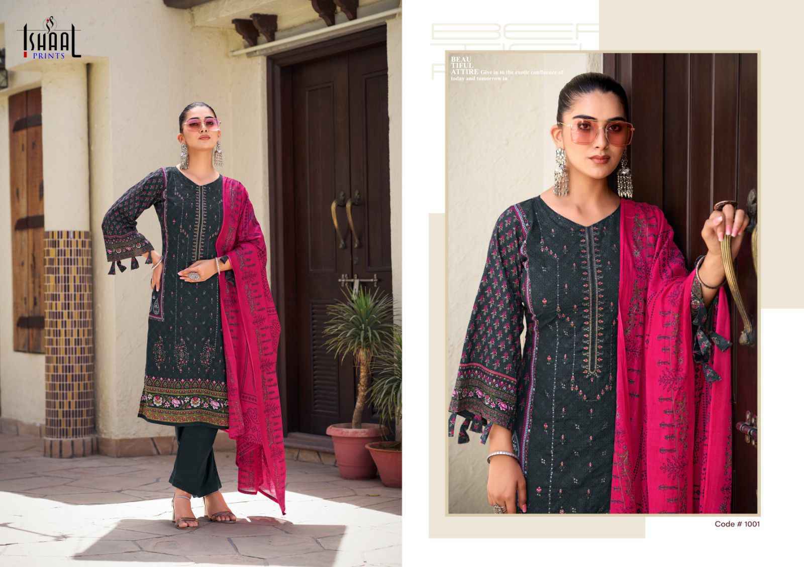Ishaal Embroidered Vol-9 Lawn Dress Material 10 pcs Catalogue