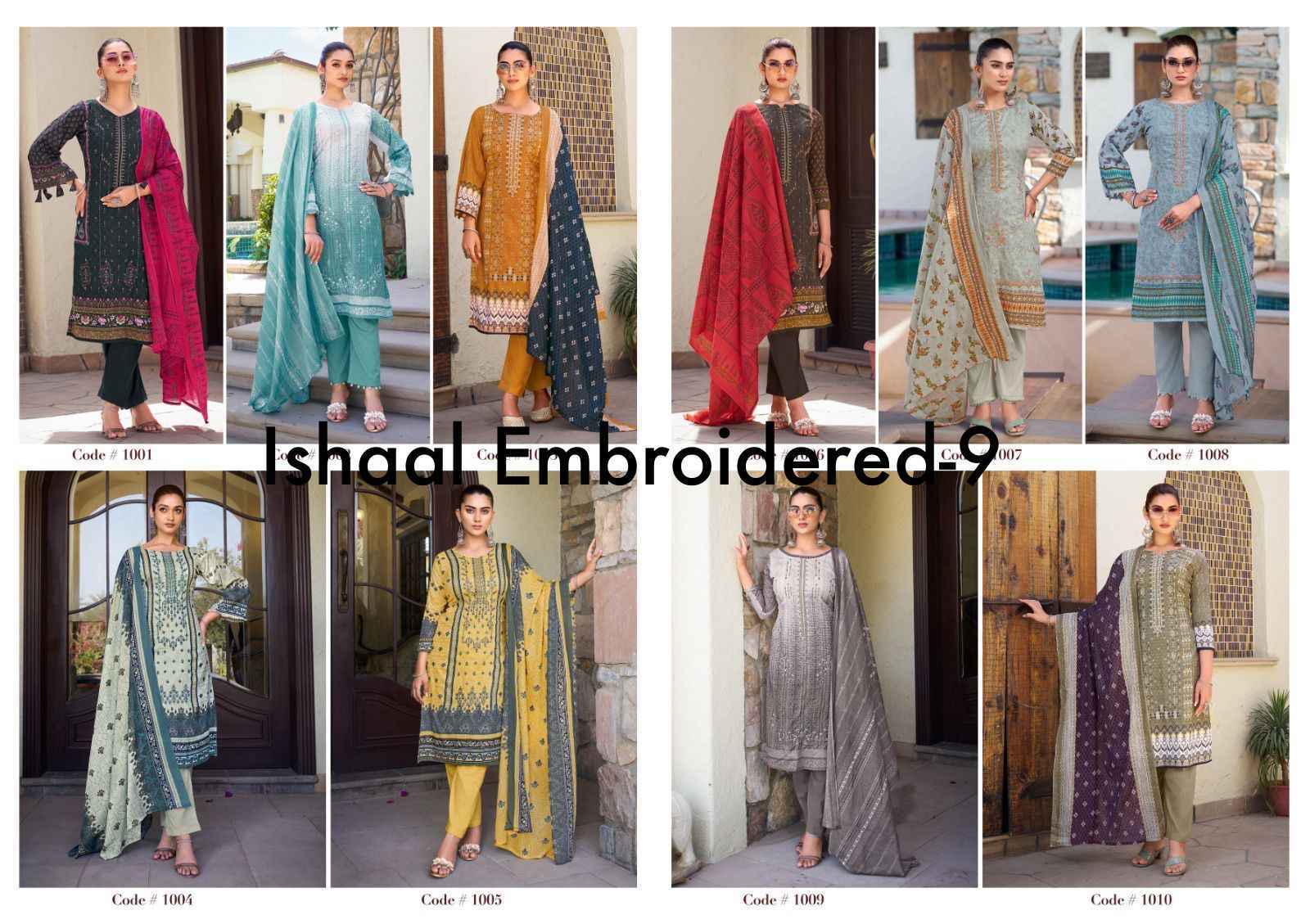 Ishaal Embroidered Vol-9 Lawn Dress Material 10 pcs Catalogue