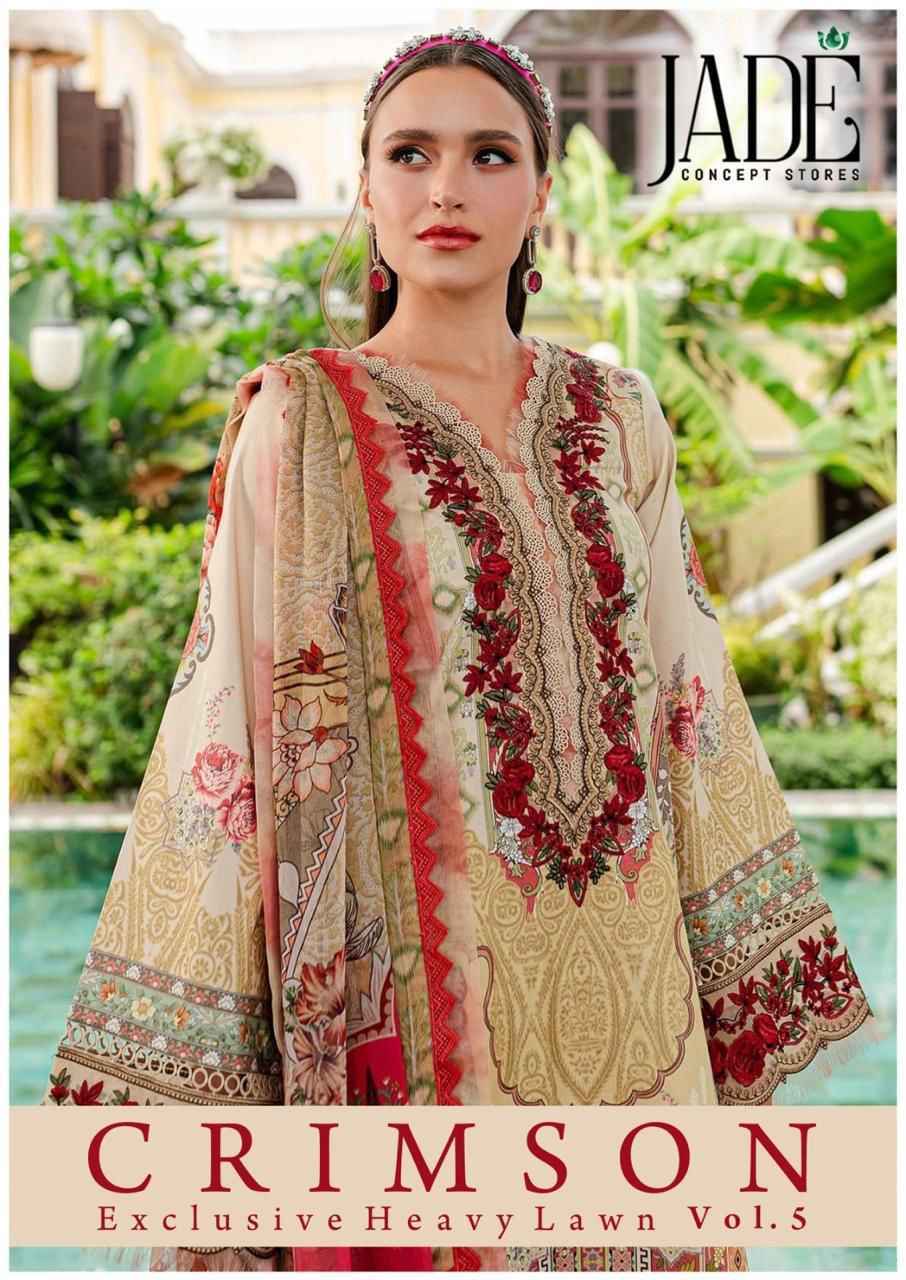 Jade Crimson Exclusive Heavy Lawn Collection Vol 5 Lawn Cotton Dress Material 6 pc Cataloge