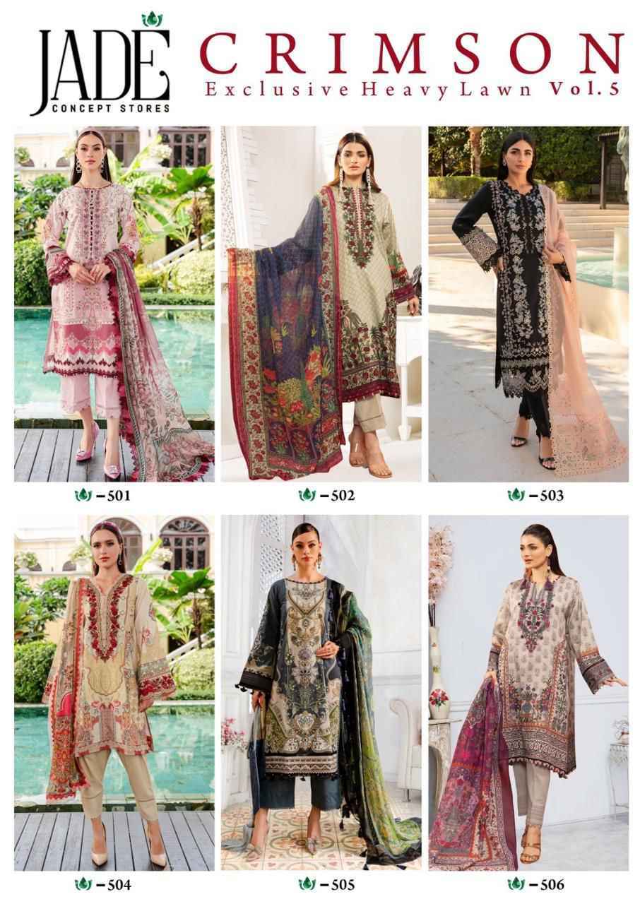 Jade Crimson Exclusive Heavy Lawn Collection Vol 5 Lawn Cotton Dress Material 6 pc Cataloge